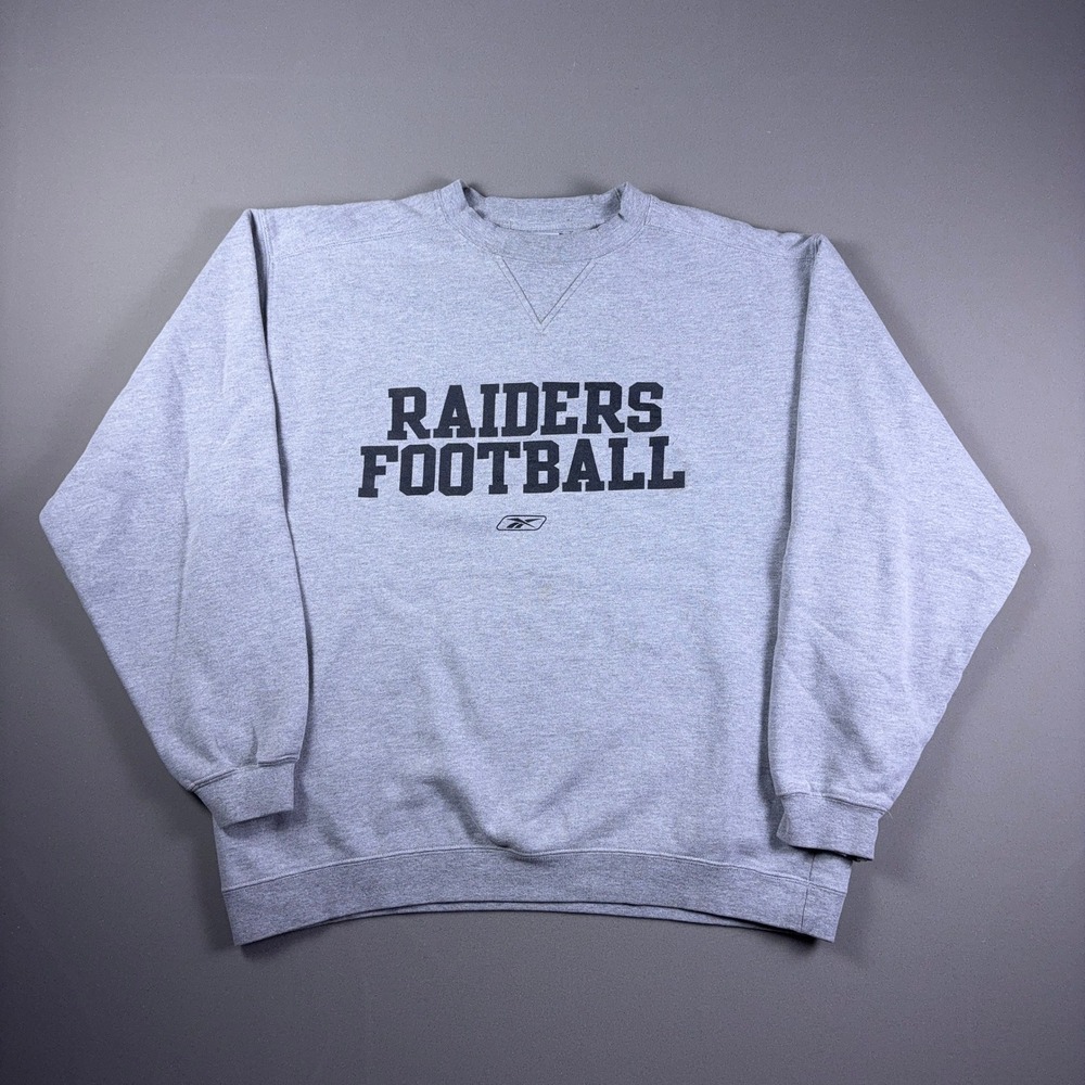 Vintage Reebok Raiders Football Sweatshirt Gray Crewneck Mens Large NFL Graphic